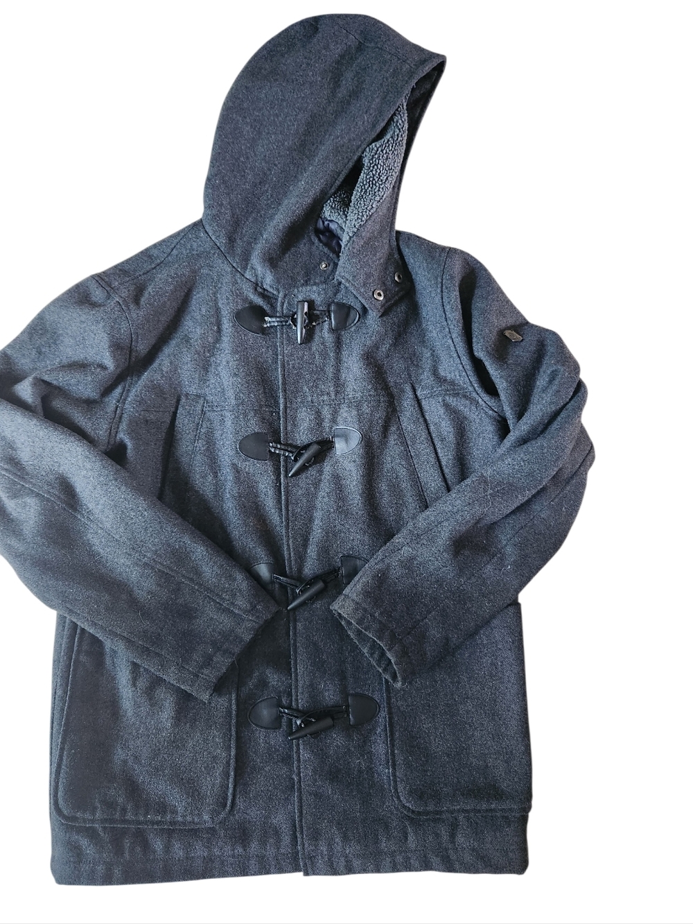 English Laundry hooded jacket features a herringbone pattern and Toggle. Sz M